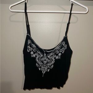 Love Culture black with white embroidery ribbed tank top size S